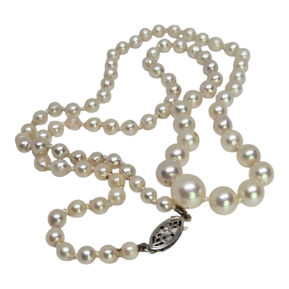 Classic Luxury White Pearl Necklace with SOLID White Gold Clasp